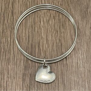 Tiffany & Co Sterling Silver Triple 3 Wire Bangle Heart Tag Bracelet Womens 7.5”